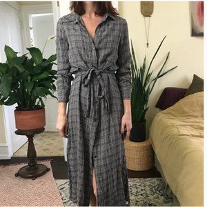 Fifteen Twenty Plaid Button Down Midi Maxi Long Sleeve Mod Dress